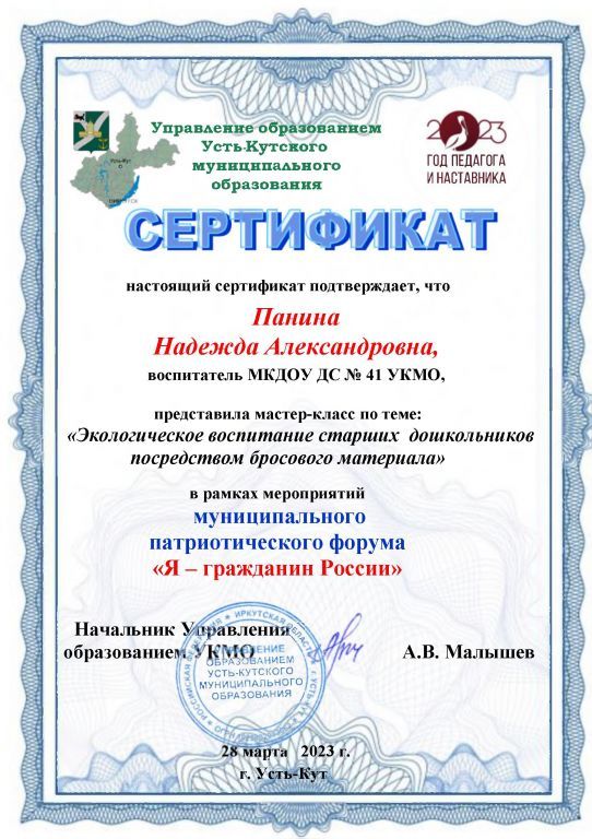 Сертификат Экологическое воспитание старших докольников посредством бросового материала.jpg